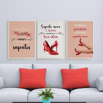 Ver imagem 2 de Kit 3 Quadros Frases Sapatos 45x34cm:Madeira preta