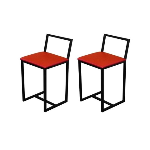 Kit 2 Banqueta Baixa Para Cozinha Preta Industrial Assento Estofado  