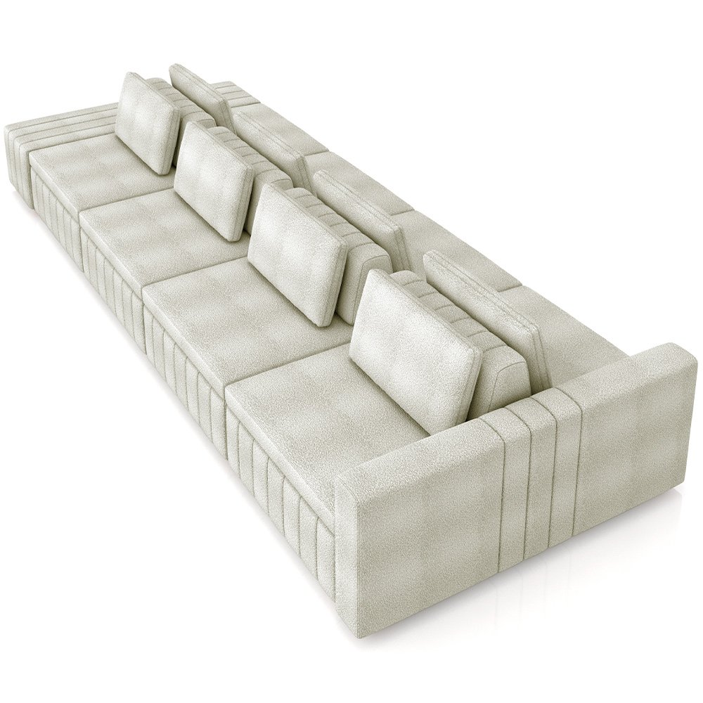 Sofá Ilha com Puff para Sala Living 465cm Amber M03 Bouclê Bege Claro - Lyam Decor - 6