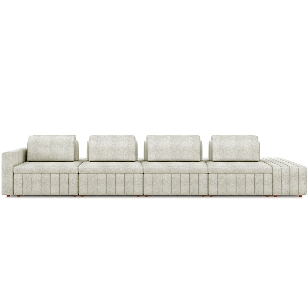 Sofá Ilha com Puff para Sala Living 465cm Amber M03 Bouclê Bege Claro - Lyam Decor - 3