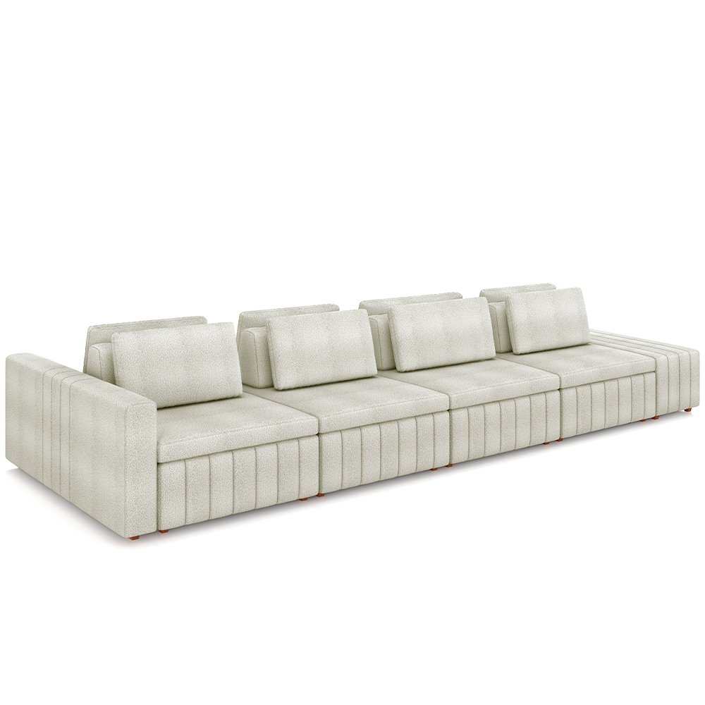 Sofá Ilha com Puff para Sala Living 465cm Amber M03 Bouclê Bege Claro - Lyam Decor