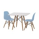 Ver imagem 2 de Conjunto de Mesa Eames Eiffel Infantil Madeira 68cm Quadrado Branco 2 Cadeiras Azul