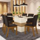 Ver imagem 1 de Conjunto Sala de Jantar 160 Cm 06 Cadeiras Marilia Nature com Off White e Marrom