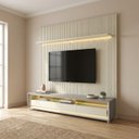 Ver imagem 1 de Rack com Painel para TV para 90 Polegadas com LED, em MDF e Pés em Madeira Maciça Cinza Off-White
