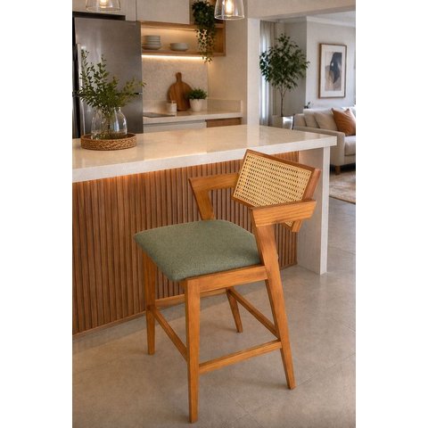 Banqueta Madeira Maciça com Telinha Oslo - Imperial Móveis:Linho Verde Oliva