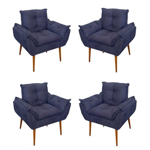 Kit 04 Cadeiras Poltronas de Luxo Opala Sala, Quarto Cor:azul Marinho
