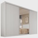 Ver imagem 1 de Guarda Roupa Casal Ripado com Espelho - York-branco - Móveis Europa