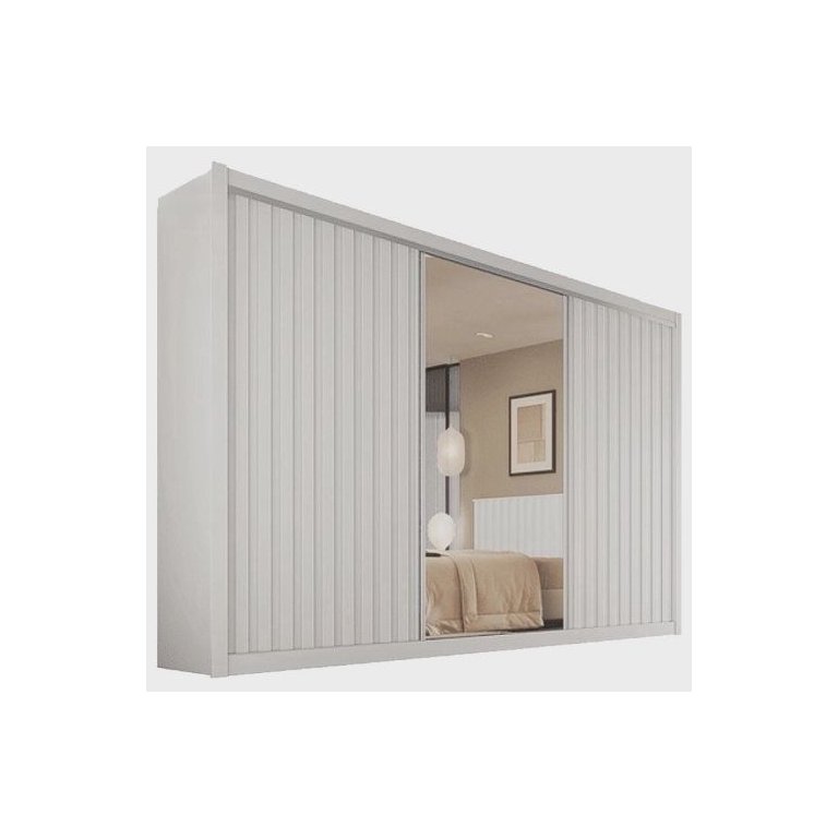 Guarda Roupa Casal Ripado com Espelho - York-branco - Móveis Europa Guarda Roupa Casal Ripado com Espelho - York-branco - Móveis Europa