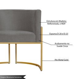 Kit 2 Poltronas Decorativa Sala de Estar Luana Base Gold Suede - 3