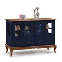 Ver imagem 1 de Buffet Aparador 4 Portas 2 Gavetas Prateleiras em Vidro 60510 Linz Móveis - Azul Petróleo/imbua