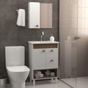Ver imagem 2 de Conjunto Gabinete de Banheiro Istambul 1 Porta 1 Prateleira MDF - MDP 15mm 60cm Branco Jequitibá