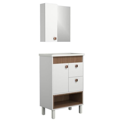Conjunto Gabinete de Banheiro Istambul 1 Porta 1 Prateleira MDF - MDP 15mm 60cm Branco Jequitibá