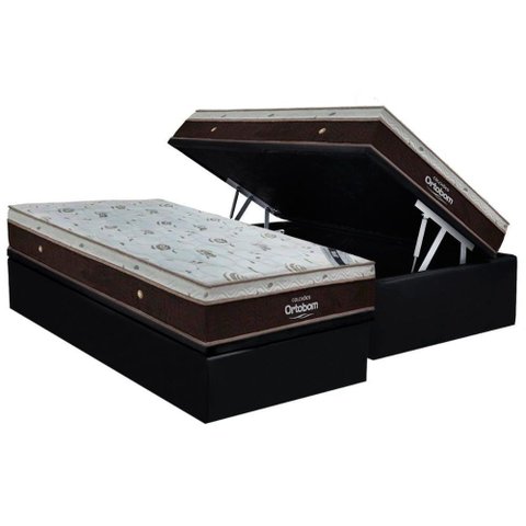Conjunto Box Baú Solteiro Colchão Molas Ortobom Ensacadas Sleep King + Base Crc Suede Black (