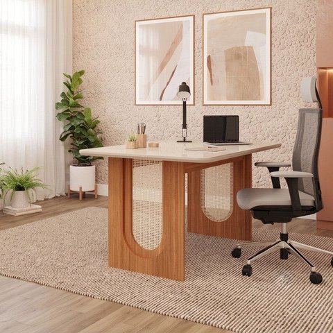 Escrivaninha Mesa Escritório 100% MDF Tampo de Vidro 80cm Valentina Marrom