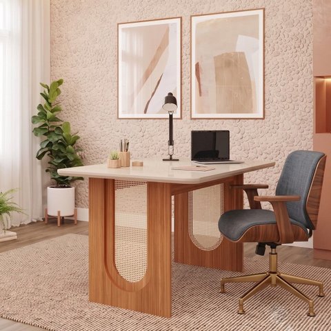 Escrivaninha Vidro MDF 80cm Valentina Marrom