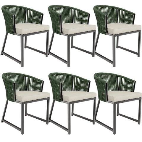 Kit 06 Cadeiras Decorativas para Área Gourmet Cozinha Corda Náutica Bethari D04 Verde - Lyam Decor