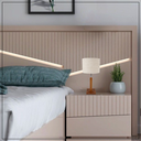 Ver imagem 3 de Kit 2 Abajur Quarto Quadrado Madeira Mdf Cúpula Tecido Linho