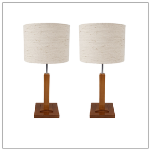 Kit 2 Abajur Quarto Quadrado Madeira Mdf Cúpula Tecido Linho