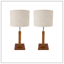 Ver imagem 1 de Kit 2 Abajur Quarto Quadrado Madeira Mdf Cúpula Tecido Linho