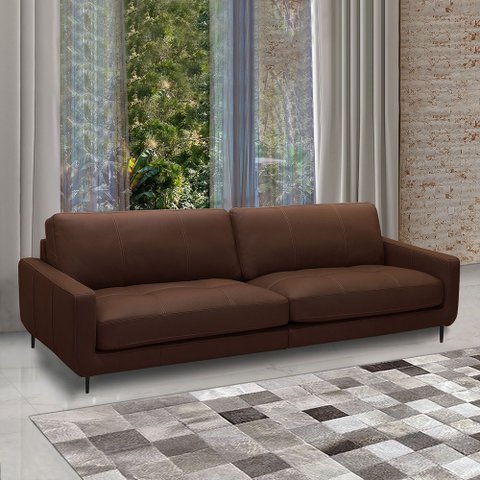 Sofá Decorativo Isaac 3 Lugares Sala de Estar 240cm Pés em Aço Couro Marrom Chocolate G88 - Gran Bel