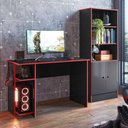 Ver imagem 1 de Conjunto Mesa para Escritório e Gamer + Armário Gamer Qmovi Preto Fosco/vermelho
