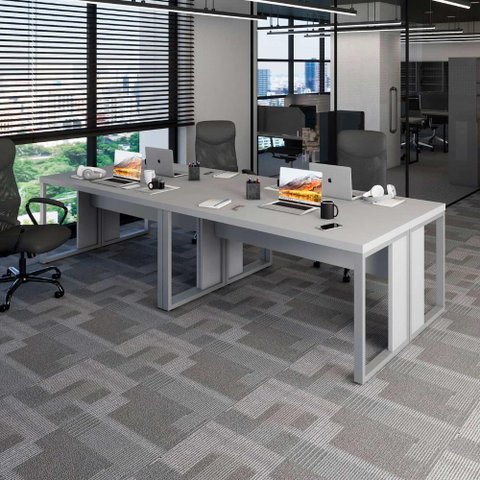 Plataforma de Trabalho 4 Pessoas 3,00m X 1,20m Pés Metal F5 Cor:cinza