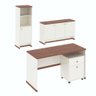 Conjunto Escritório Office 4 Peças Mesa Gaveteiro Armário Buffet Berlin Off White e Naturale - 1