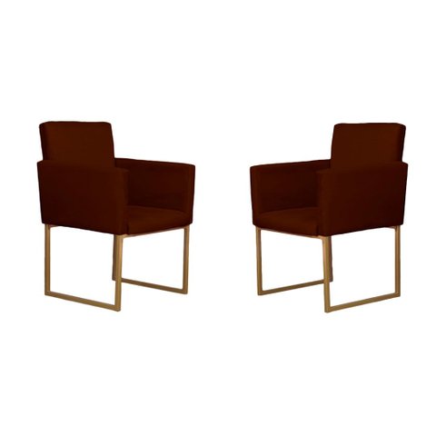Conjunto 02 Poltronas para Recepção e Sala Klara Suede - Marrom