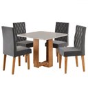 Ver imagem 1 de Mesa de Jantar 4 Lugares Magiore com Vidro Mel/off White/veludo Cinza - Viero Móveis