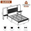 Ver imagem 5 de Cama Casal com Cabeceira e Mesas Laterais Estrutura em Aço Tomadas e Portas USB 148x256x127 Preto