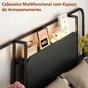 Ver imagem 6 de Cama Casal com Cabeceira e Mesas Laterais Estrutura em Aço Tomadas e Portas USB 148x256x127 Preto