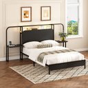 Ver imagem 4 de Cama Casal com Cabeceira e Mesas Laterais Estrutura em Aço Tomadas e Portas USB 148x256x127 Preto