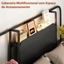 Ver imagem 6 de Cama Casal Queen 148 Cm com Cabeceira com Prateleira, 2 Mesas Laterais e Tomadas Usb, Preta