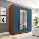 Ver imagem 1 de Guarda-Roupa Casal 4 Portas com Espelho Madrid Azul/Freijó