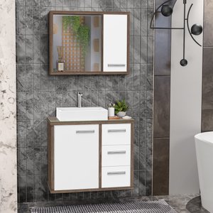 Cj Gabinete Banheiro com Cuba e Espelho Turin 60 C/ Vidro Ab