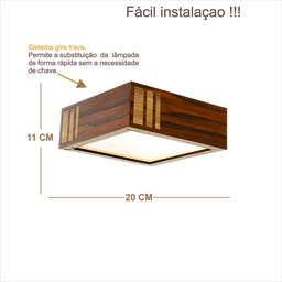 Lustre Decorativo Madeira Plafon Madeiro Nog 20cm:Pau Ferro - 3