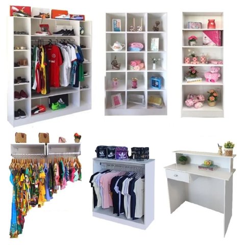 Expositor Colméia Armário Arara Balcão Caixa Loja Roupa 7 Pç