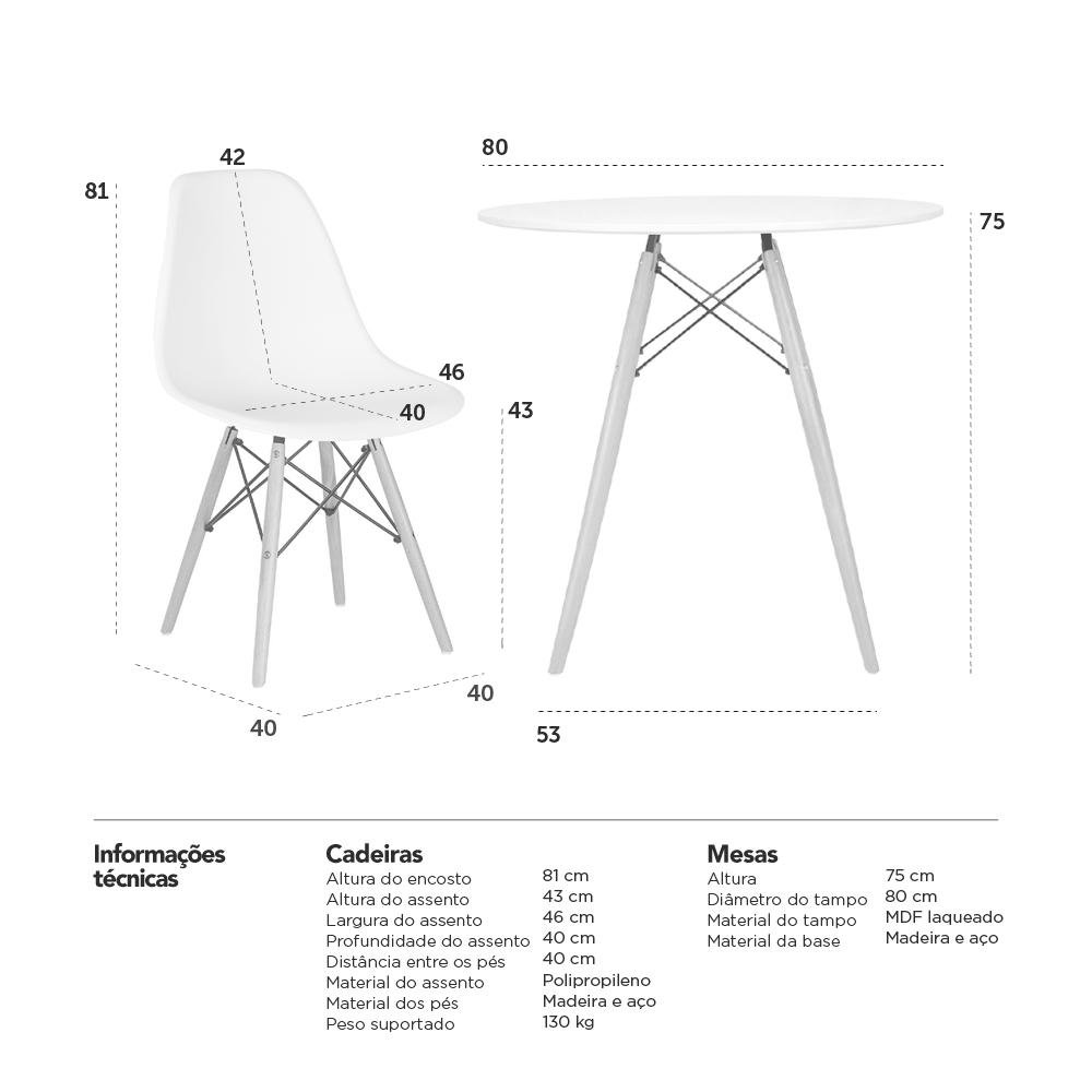 KIT - Mesa redonda Eames 80 cm preto + 2 cadeiras Eiffel DSW Laranja - 10