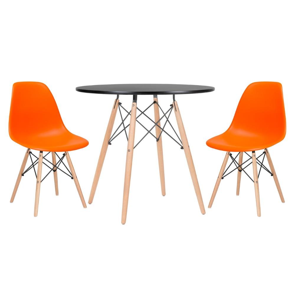 KIT - Mesa redonda Eames 80 cm preto + 2 cadeiras Eiffel DSW Laranja - 1