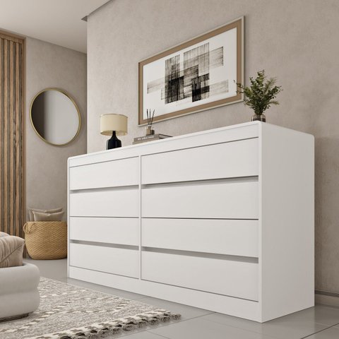Cômoda 8 Gavetas Orgânica Luna 100% MDF 158cm Yescasa Branco/Neve