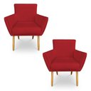 Ver imagem 1 de Kit 2 Poltronas Decorativa Leticia Suede Vermelho Pés Palito Castanho - Pallazio