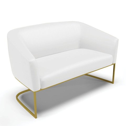 Sofá Namoradeira 2 Lugares Base Industrial Dourado Stella Corino D03 - D'Rossi Cor Branco