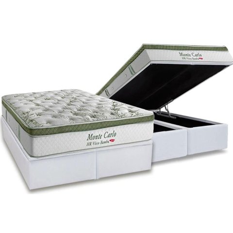 Conjunto Box Baú Queen: Colchão Molas Herval Ensacadas Monte Carlo Visco + Base Crc Linhão White
