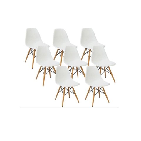 Conjunto 8 Cadeiras Eiffel Charles Eames Wood Base Madeira Branca.
