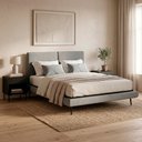Ver imagem 5 de Cama Queen Amsterdã com Cabeceira Estofada Design Moderno Tecido Linho Cinza