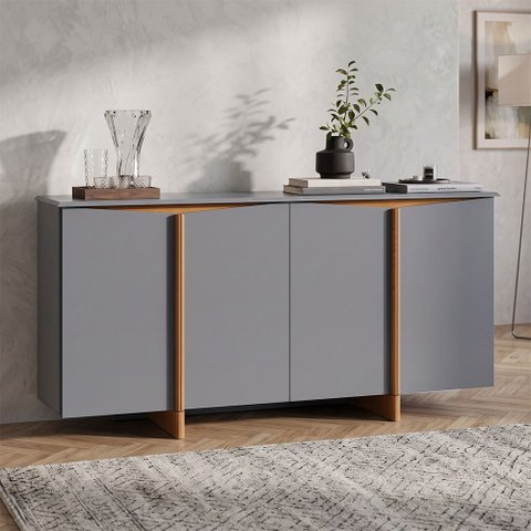 Buffet Flow Sense 4 Portas Cinza para Sala de Jantar com Design Moderno e Ampla Organização