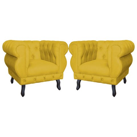 Kit 2 Poltronas Decorativa Sala Recepção Maya Veludo Mostarda Lm Decor