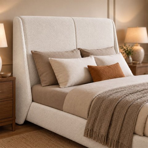 Cabeceira Moderna Louvre Casal Bouclé Off White - Sallar Home