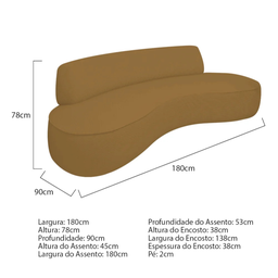 Sofá Curvo 3 Lugares Orgânico Amsterdã 180cm Linho Caramelo- Mabe Magazine - 3