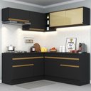 Ver imagem 3 de Armário de Cozinha Completa de Canto com Rodapé Veneza Multimóveis V2097 Preto/Dourado